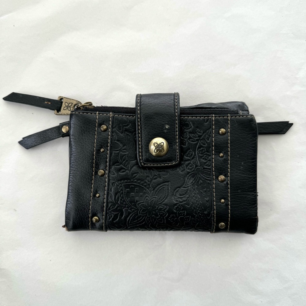 Relic Black Floral Tooled Leather Checkbook Wallet Boho - Picture 2 of 11